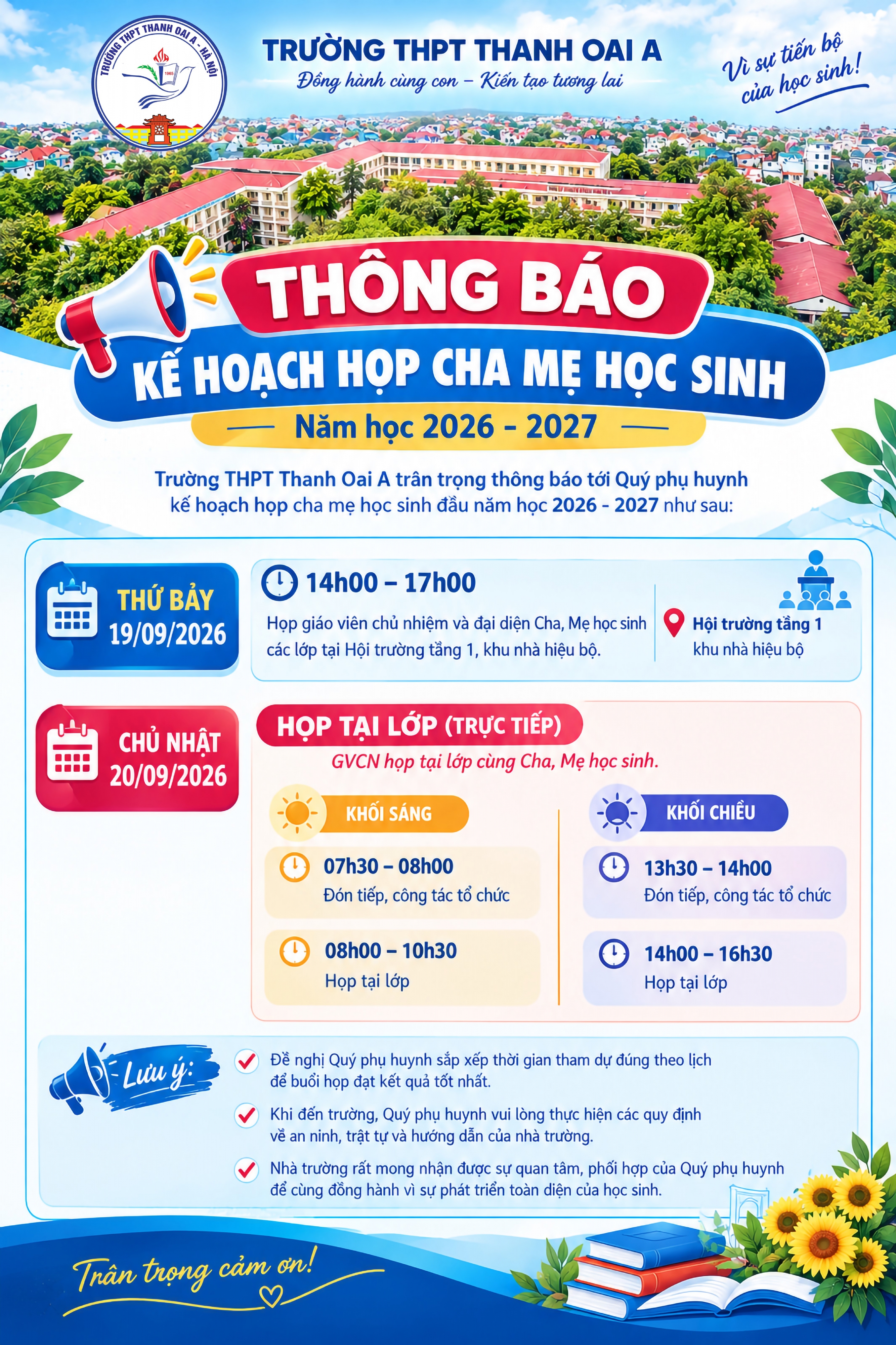KẾ HOẠCH HỌP CHA MẸ HỌC SINH NĂM HỌC 2026-2027 LẦN THỨ I